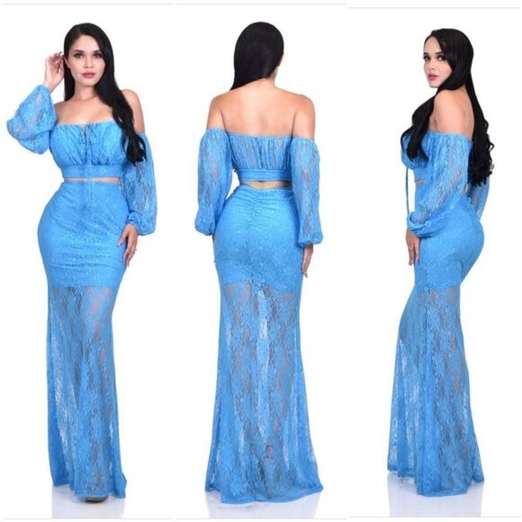 Blue Maxi Skirt & Cropped Long Sleeve Top - Picture 1 of 5